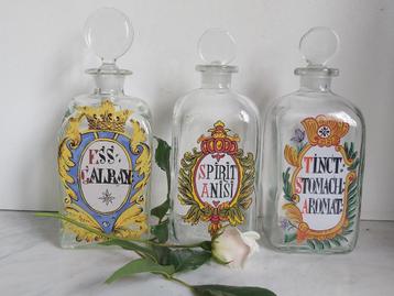 3 prachtige vintage glazen HOLGEMAARD apothekersflessen, Enlèvement ou Envoi