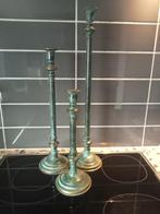 Drie kandelaars, Huis en Inrichting, Woonaccessoires | Kandelaars en Kaarsen, Ophalen, Zo goed als nieuw, Metaal, Kandelaar