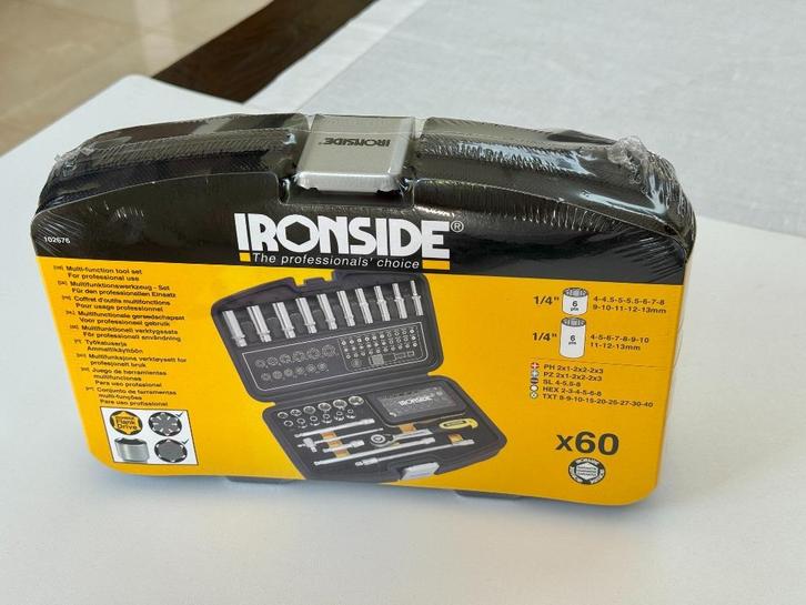 Toolset Ironside (doppenset ¼” + bits) – 60 delig, Doe-het-zelf en Bouw, Gereedschap | Handgereedschap, Nieuw, Ophalen of Verzenden