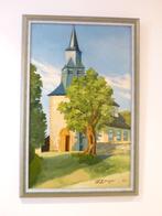 Peinture sur panneau: "L'Eglise de Waha" par Ch Léonard 1934, Antiquités & Art, Enlèvement ou Envoi