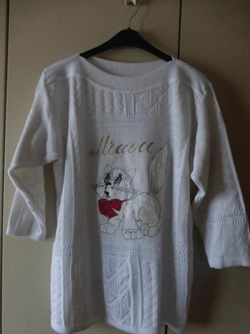 Witte trui „MIAOU” met lange mouwen T: M/L beschikbaar voor biedingen