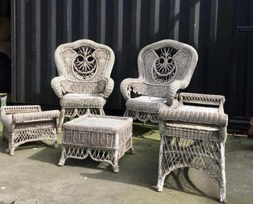 Antieke Victoriaanse rotan tuinset wicker bamboe rattan 1900 beschikbaar voor biedingen