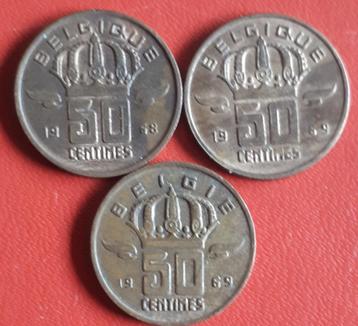 3 X BELGIË : 50 centimes 1968-1969 FR 1969 FL BETTER DATES i