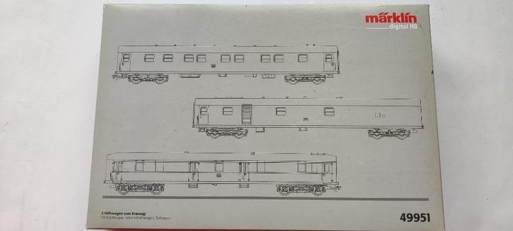 Märklin 49951 3 hulpwagens bij kraanwagen "Goliath" digitaal, Hobby en Vrije tijd, Modeltreinen | H0, Zo goed als nieuw, Treinset