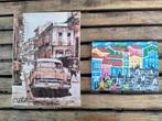 Cubaanse mini-schilderijtjes op houten canvas, Antiek en Kunst, Ophalen of Verzenden