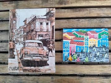 Cubaanse mini-schilderijtjes op houten canvas beschikbaar voor biedingen