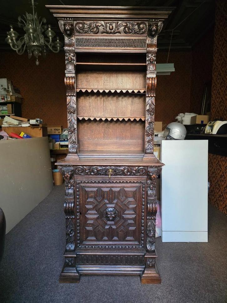 antieke bibliotheekkast, pronkkast, Antiek en Kunst, Antiek | Meubels | Kasten, Ophalen