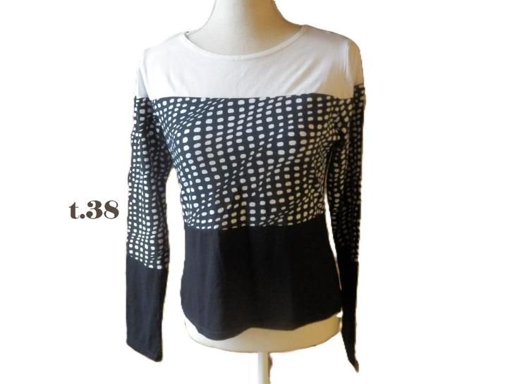 (161)- blouse femme t.38 noire blanc - pure & simple -, Kleding | Dames, Blouses en Tunieken, Zo goed als nieuw, Maat 38/40 (M)