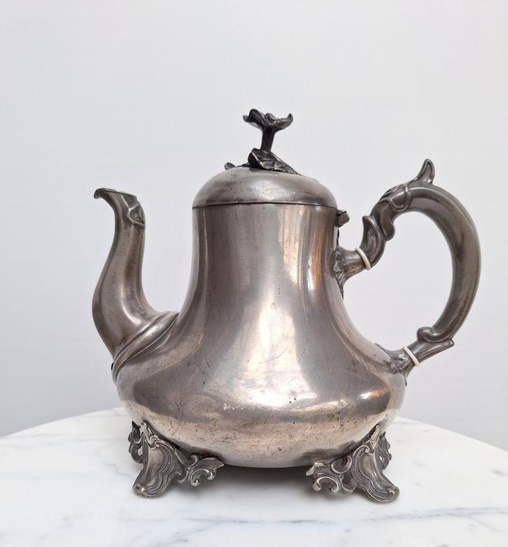 Antieke vroegvictoriaanse theepot (1845-1872) Sheffield, Antiek en Kunst, Antiek | Tin, Ophalen of Verzenden
