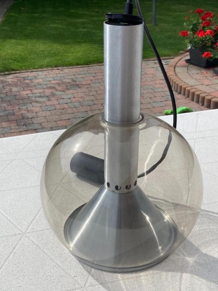 2 -vintage dessin rookglazen bollampen -begin jaren 1970, Huis en Inrichting, Lampen | Plafondlampen, Nieuw, Glas, Ophalen