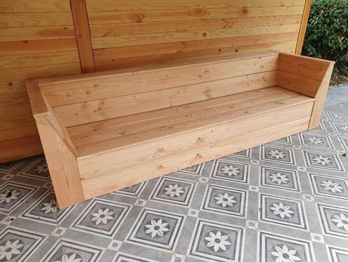 Unieke loungebank met schuine armleuningen in elke maat/vorm, Tuin en Terras, Tuinbanken, Nieuw, Hout, Ophalen