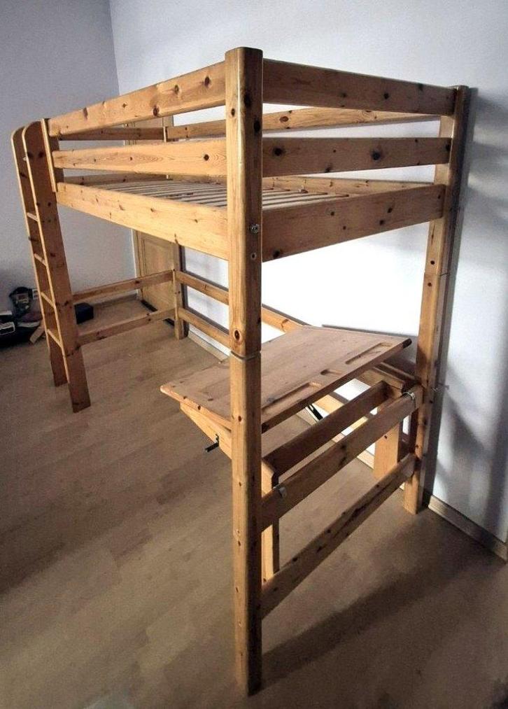 Hoogslaper van massief grenen, Kinderen en Baby's, Kinderkamer | Bedden, Gebruikt, 180 cm of meer, 85 tot 100 cm, Hoogslaper of Stapelbed