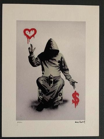 Banksy reproductie love over money 
