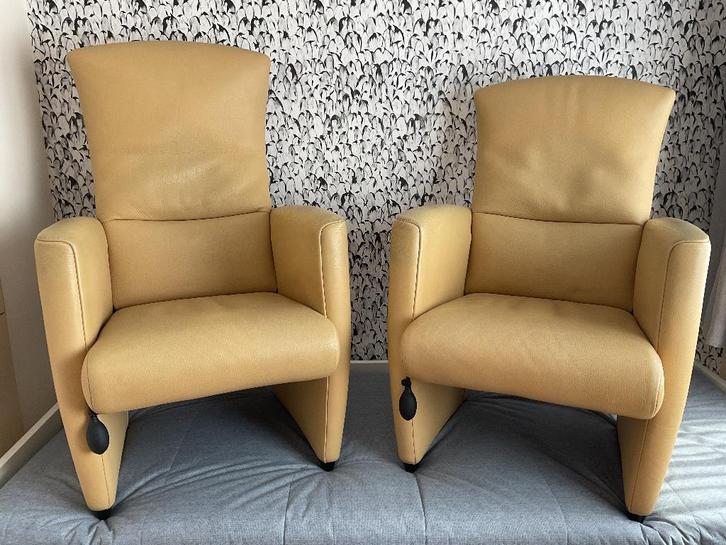 2 Jori zeteltjes okergeel Maya., Huis en Inrichting, Fauteuils, Gebruikt, Leer, Ophalen