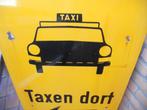 uniek emaille bord "Taxen dort" van taxi-standplaats, Verzamelen, Verzenden, Gebruikt, Reclamebord