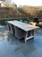 Set Teak tafel met 6 wicker stoelen, Tuin en Terras, Ophalen, Gebruikt, Wicker