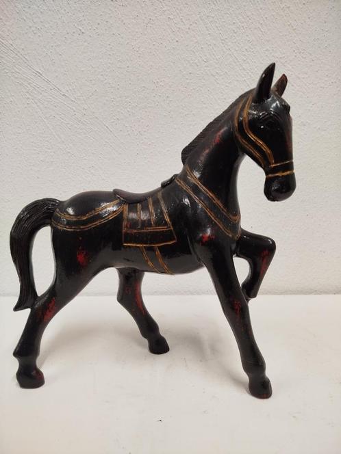 Decoratief houten beeld van een paard – zwart/goud, Verzamelen, Beelden en Beeldjes, Gebruikt, Dier, Ophalen of Verzenden
