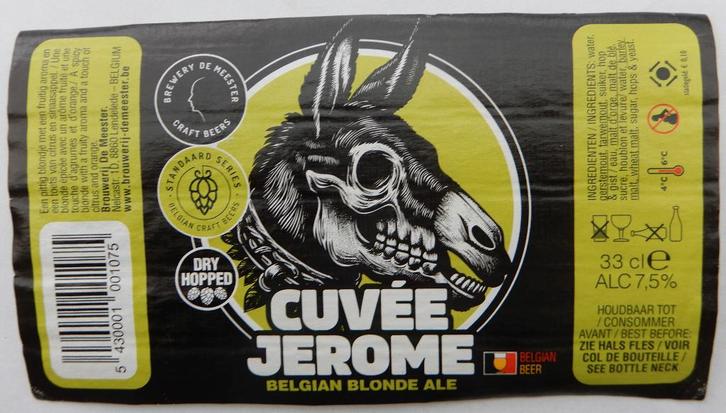 Bieretiket Cuvée Jerome Brouwerij De Meester (11q2), Verzamelen, Biermerken, Gebruikt, Verzenden