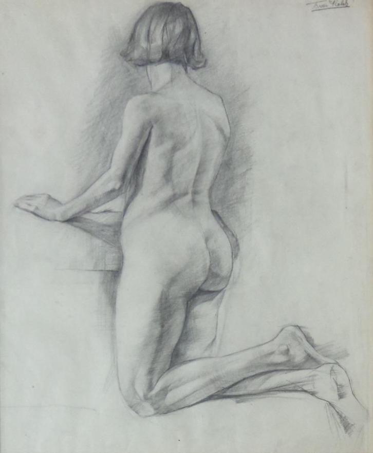 FRITS VAN KOLCK / RUGGELINGS NAAKT / ORIGINEEL / 63x53cm KAD, Antiek en Kunst, Kunst | Tekeningen en Fotografie, Ophalen of Verzenden