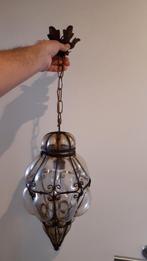 PRACHTIGE ANTIEKE VENICIAANSE HANGLAMP MET MONDGEBLAZEN GLAS, Antiek en Kunst, Ophalen