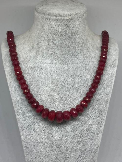 Mooie natuurlijke robijn ketting (48 cm) (5-8mm), Bijoux, Sacs & Beauté, Colliers, Neuf, Argent, Rouge, Réglable, Enlèvement ou Envoi