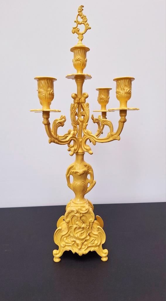 Oude zware decoratieve kandelaar barok geel, Antiek en Kunst, Antiek | Kandelaars, Ophalen of Verzenden