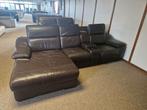 BRUINE BUFFELLEDEREN HOEKSALON MET ELEKTRISCHE RELAX, Ophalen, Gebruikt, Driepersoons, Leer