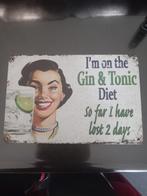 Metalen reclamebord Gin & Tonic. Afmeting 20 bij 30 cm., Zo goed als nieuw, Verzenden