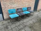 4 Ribstof Stoelen met Chrome Buisframe, Huis en Inrichting, Stoelen, Ophalen, Gebruikt, Blauw, Metaal