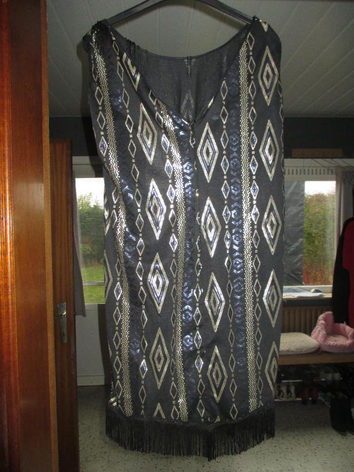 carnaval flapperdress zwart met blauwe en gouden accenten, Hobby & Loisirs créatifs, Articles de fête, Neuf, Costume, Enlèvement ou Envoi