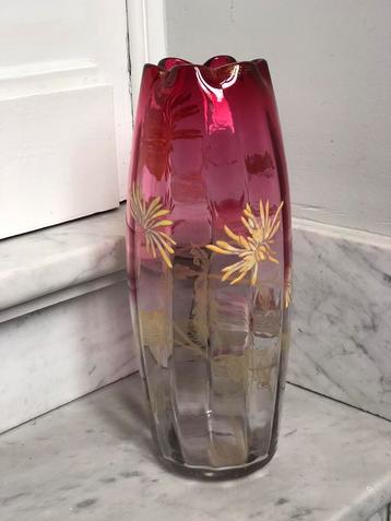 Grand vase Art Nouveau verre émaillé LEGRAS - 35 cm beschikbaar voor biedingen