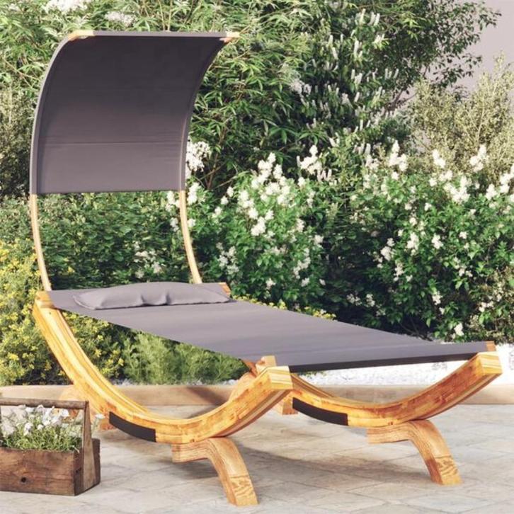 3 ligstoelen met luifel nieuw in doos, Tuin en Terras, Ligbedden, Nieuw, Hout, Ophalen