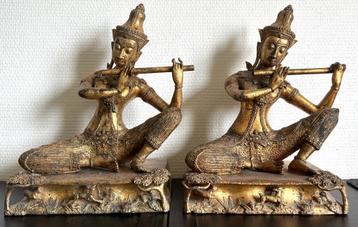 Paire de Statue en Bronze Doré Bouddha - Thaïlande