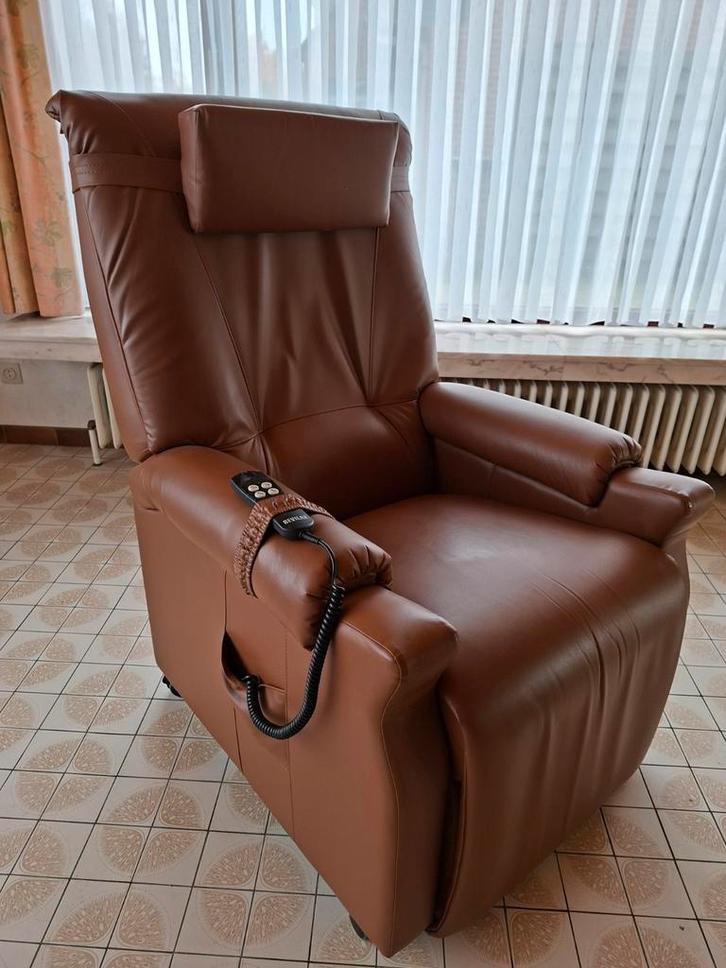 Elektrische relaxzetel leder, Huis en Inrichting, Fauteuils, Zo goed als nieuw, Leer, Ophalen