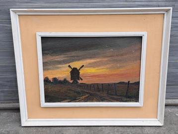 Huile sur panneau  paysage au moulin signe willy meurisse, Antiek en Kunst, Kunst | Schilderijen | Klassiek, Ophalen of Verzenden