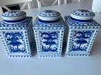 Set van drie Chinese potjes met deksel, Steen, Blauw, Ophalen of Verzenden, Zo goed als nieuw