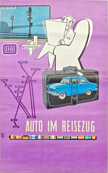 Auto im reisezug 1959 litho beschikbaar voor biedingen