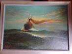 Charles Mertens  1865 - 1919  Schip op zee bij valavond, Antiek en Kunst, Verzenden