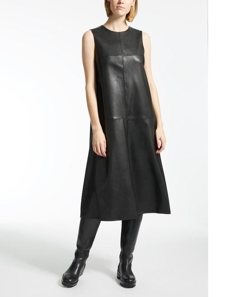 Max Mara Midi Jurk "Faux Leather" : XL - Zwart - Nieuw, Kleding | Dames, Jurken, Nieuw, Maat 46/48 (XL) of groter, Zwart, Onder de knie
