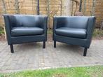 STIJLVOLLE LEDEREN ZETELTJES (SET VAN 2 !), Huis en Inrichting, Zetels | Zetels, Ophalen, Gebruikt, Minder dan 75 cm, Hout