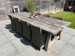 Teakhouten tafel met 8 rietstoelen, Tuin en Terras, Ophalen, Gebruikt, Kunststof
