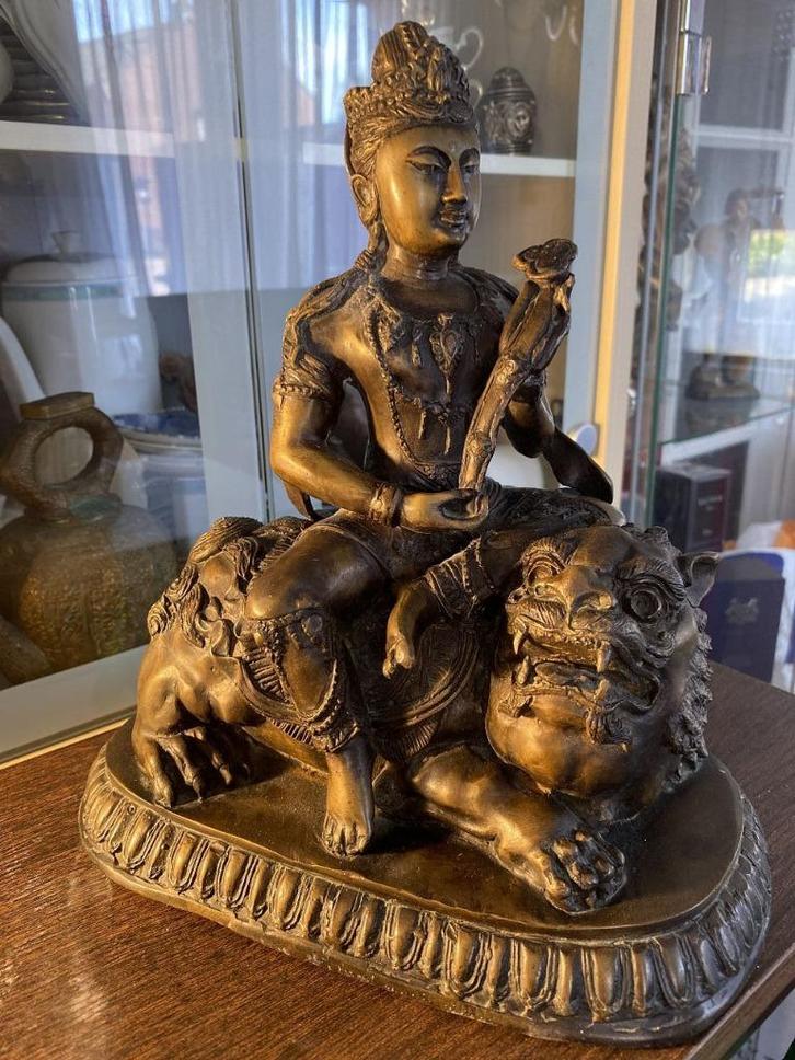 bronzen beeld van Durga of Singhavahini, Antiek en Kunst, Antiek | Brons en Koper, Brons, Ophalen of Verzenden