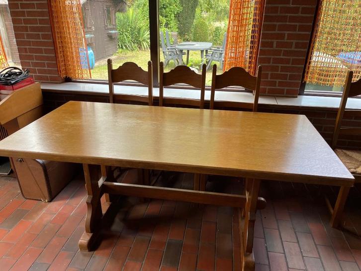 Eiken tafel met 6 stoelen, Huis en Inrichting, Stoelen, Gebruikt, Vijf, Zes of meer stoelen, Hout, Ophalen