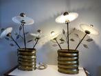 2x regency tafellamp - koper en opaline, Ophalen, Glas, 75 cm of meer, Regency