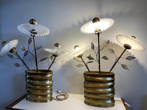 2x regency tafellamp - koper en opaline, Huis en Inrichting, Lampen | Tafellampen, Zo goed als nieuw, 75 cm of meer, Glas, Metaal