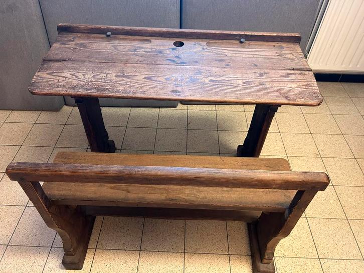 Oude houten schoolbank, Huis en Inrichting, Bureaus, Gebruikt, Ophalen