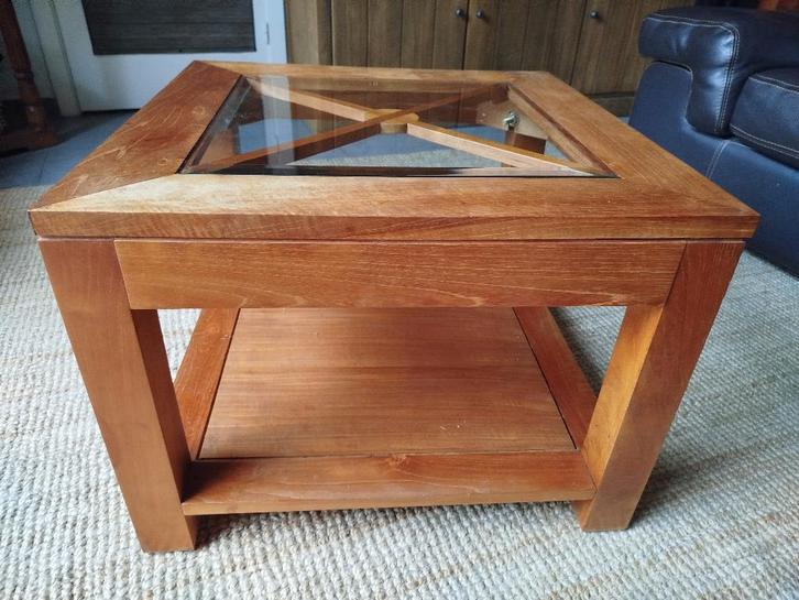 Table de salon, Maison & Meubles, Tables | Tables de salon, Utilisé, Moins de 50 cm, 50 à 100 cm, 50 à 100 cm, Carré, Teck, Verre