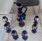 Karaf met glazen Venetiaanse stijl handgeschilderd kobaltbla, Ophalen of Verzenden, Zo goed als nieuw, Blauw