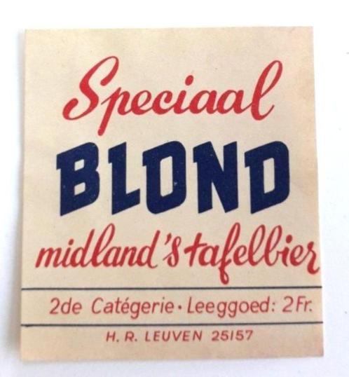 bieretiket "Speciaal Blond midland's tafelbier" - Leuven, Verzamelen, Biermerken, Zo goed als nieuw, Ophalen of Verzenden
