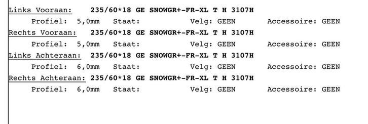4 Winterbanden 235/60x18 GE Snowgr + FR-XL T H 3107H, Auto-onderdelen, Banden en Velgen, Band(en), Winterbanden, 18 inch, 235 mm